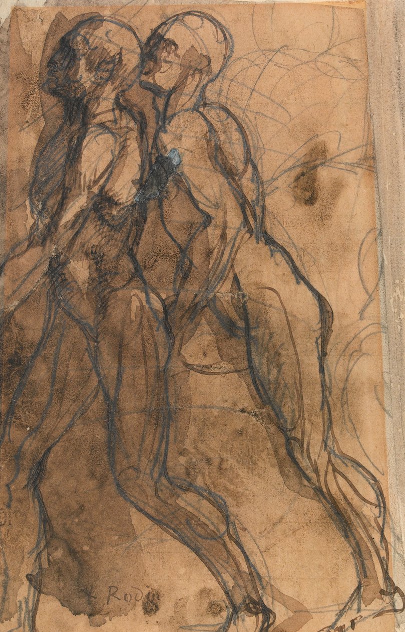 Cienie zbliżające się do Dantego i Wergiliusza (grafit, pióro i ciemna sepia wash na buff paper) autorstwa Auguste Rodin