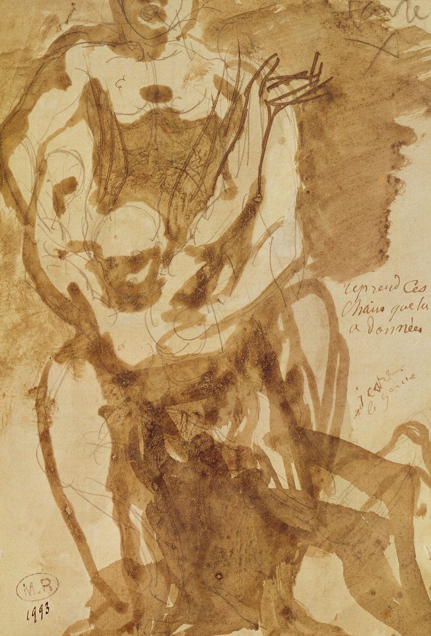 Dwie postacie (studium przygotowawcze do „Wrót piekieł”) (mycie ołówkiem i tuszem na papierze) autorstwa Auguste Rodin
