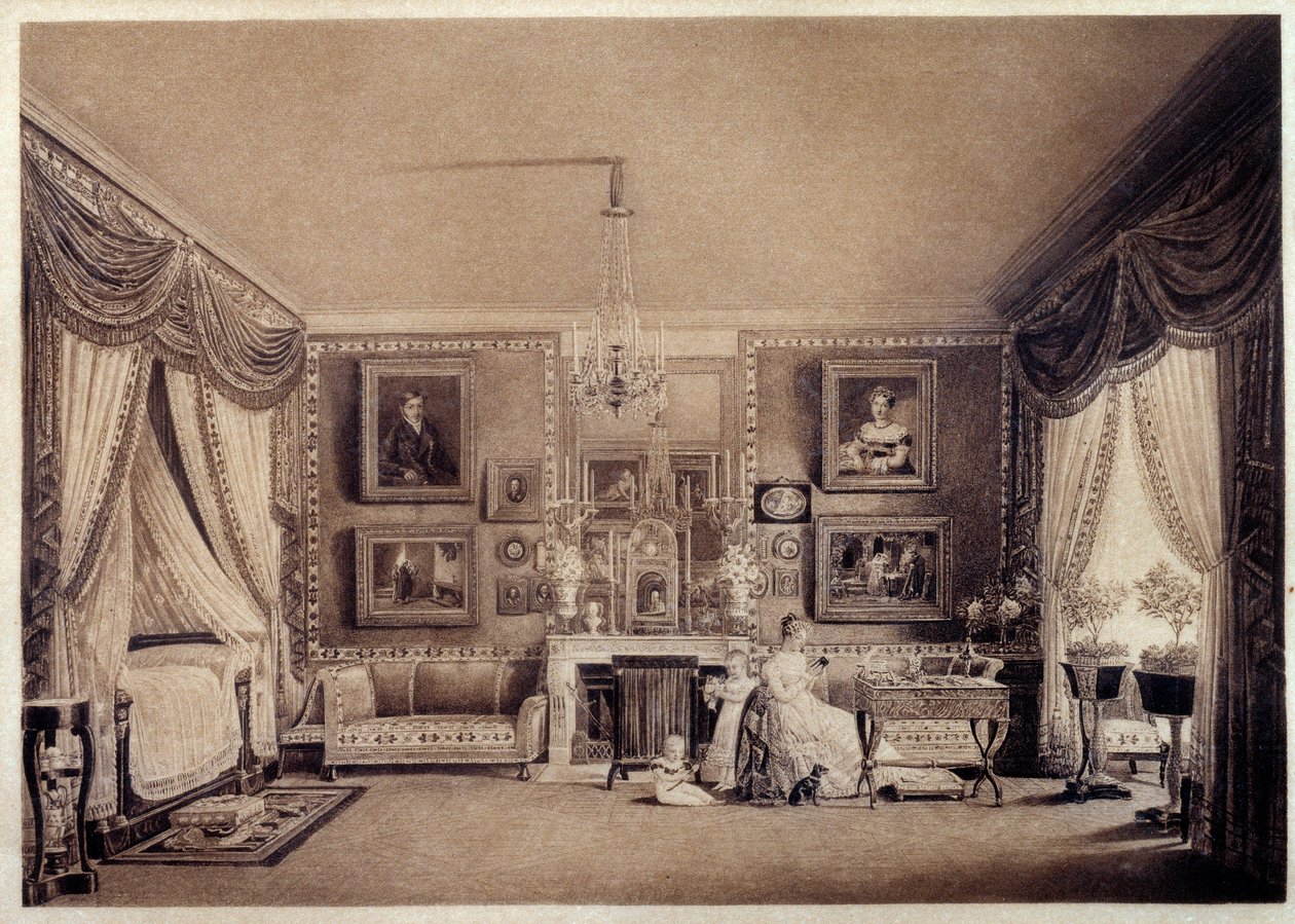 Sypialnia księżnej Berry w Tuileries. Rysunek Auguste Garneray (1785-1824) autorstwa Auguste Simon Garneray