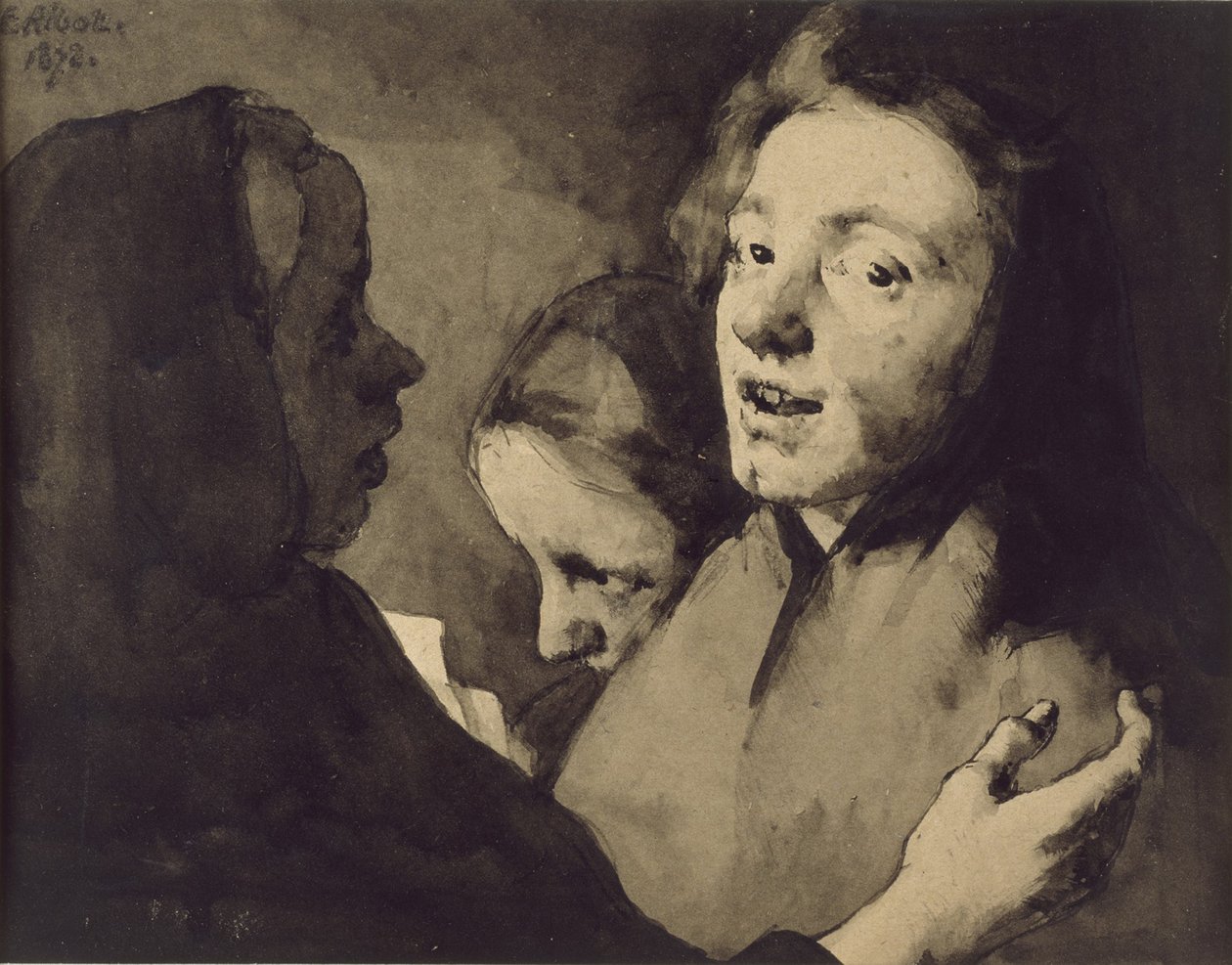 Conversation Piece: Three Heads, 1872 (czarny tusz na papierze) autorstwa Auguste Theodule Ribot