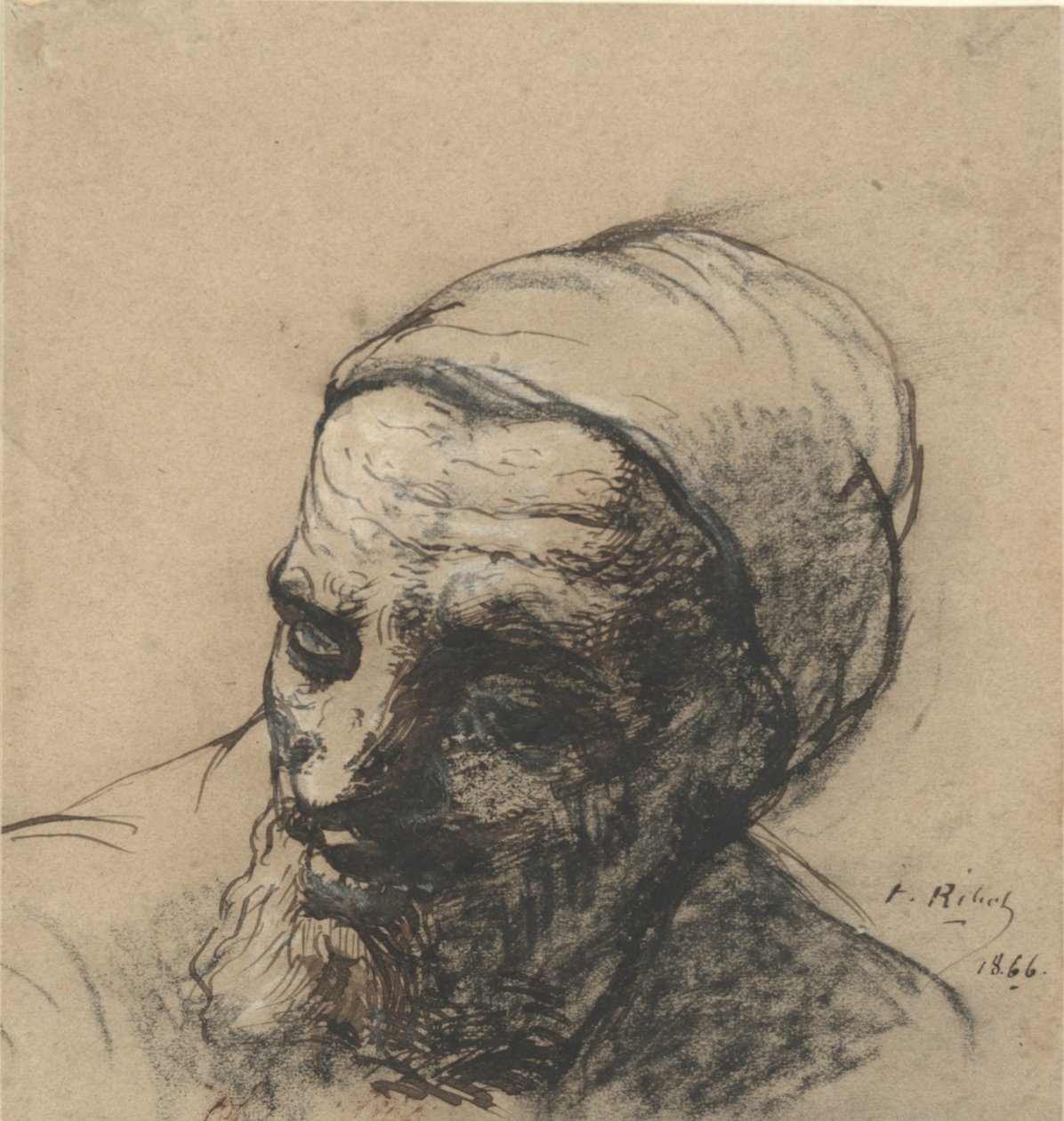 Głowa starca z brodą i czapką autorstwa Auguste Theodule Ribot