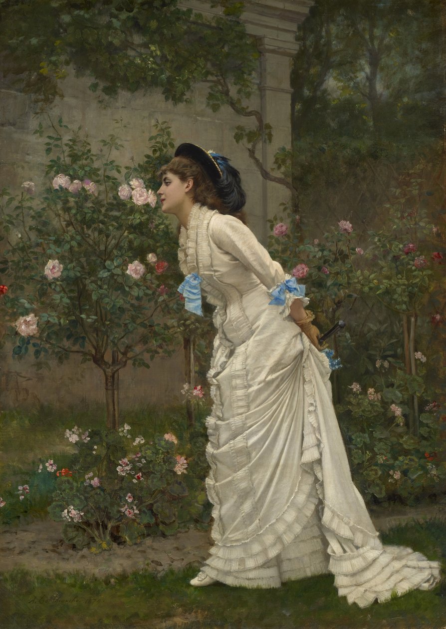 Kobieta i róże, 1879 autorstwa Auguste Toulmouche