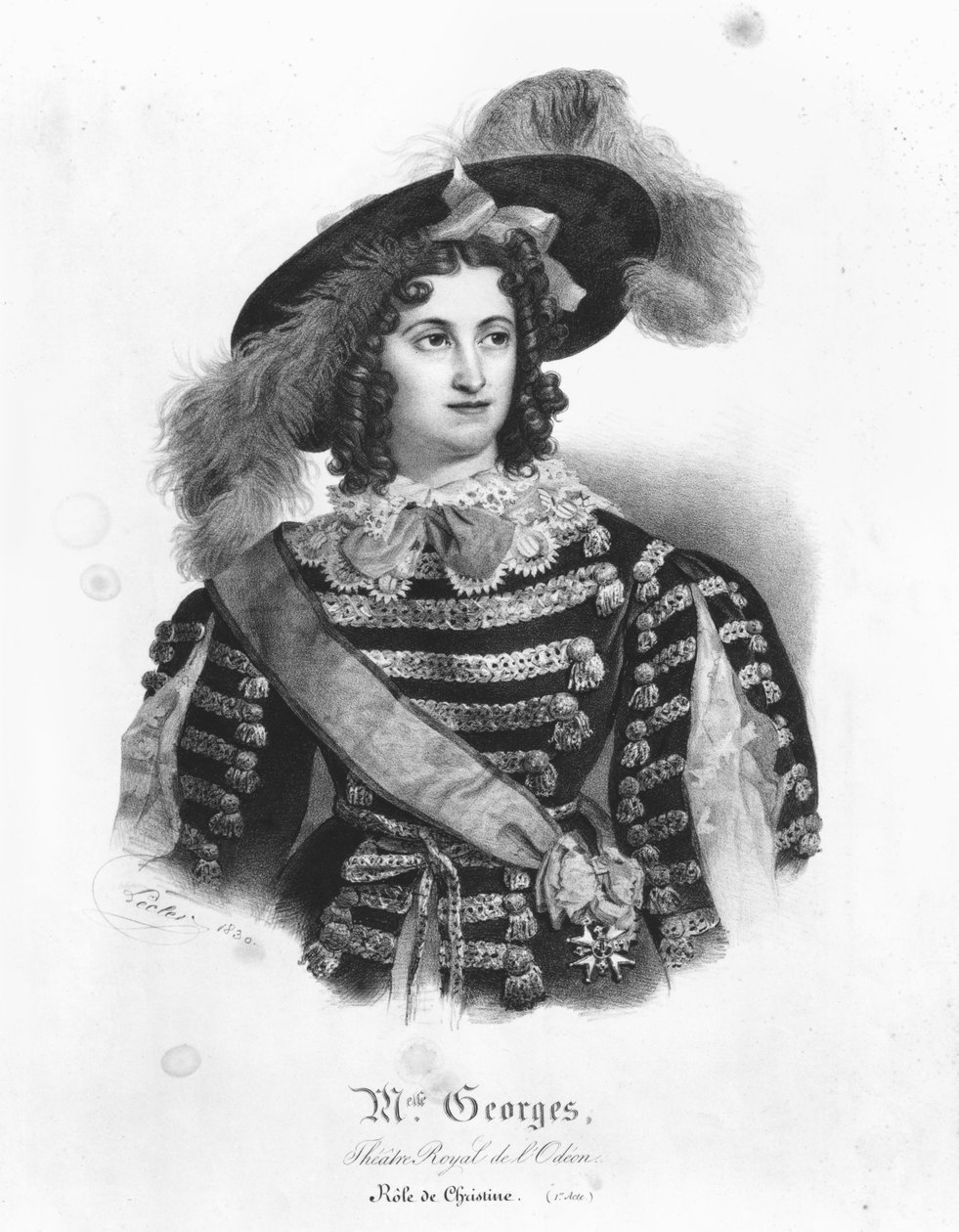 Mademoiselle George w roli królowej Szwecji Krystyny z "Christine ou Stockholm, Fontainebleau et Rome" Alexandre Dumas (1802-70) 1830 autorstwa Auguste Toussaint or Lecler Le clerc