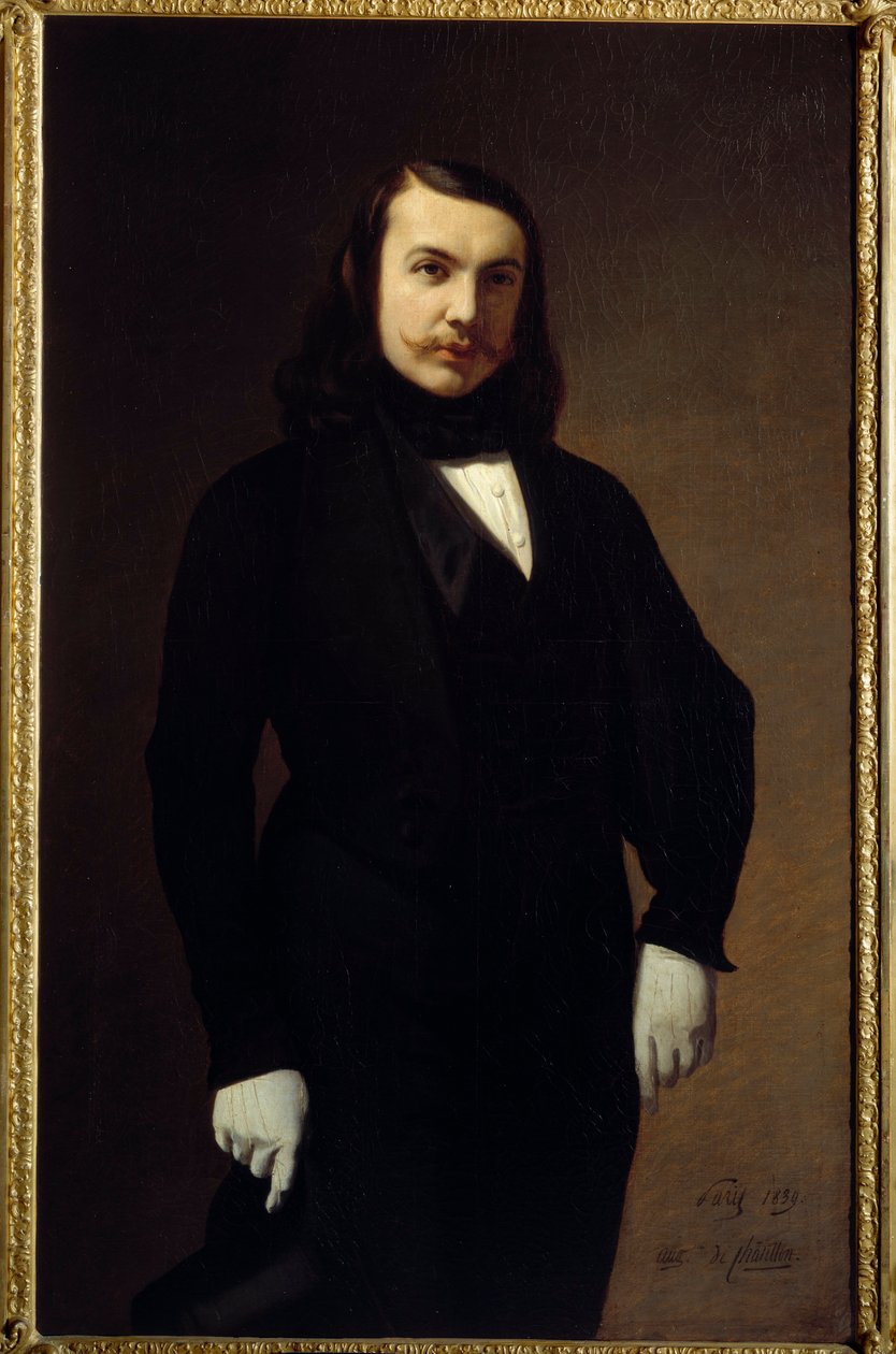 Portret Teofila Gautiera (1811-1872) poety, powieściopisarza i krytyka Malarstwo Auguste de Chatillon (1813-1881) 1839 Nd. 1,3x0,84 m Paryż, musee Carnavalet - Portret Teofila Gautiera (1811-1872), poety, powieściopisarza i krytyka literackiego. Obraz Augu autorstwa Auguste de Chatillon