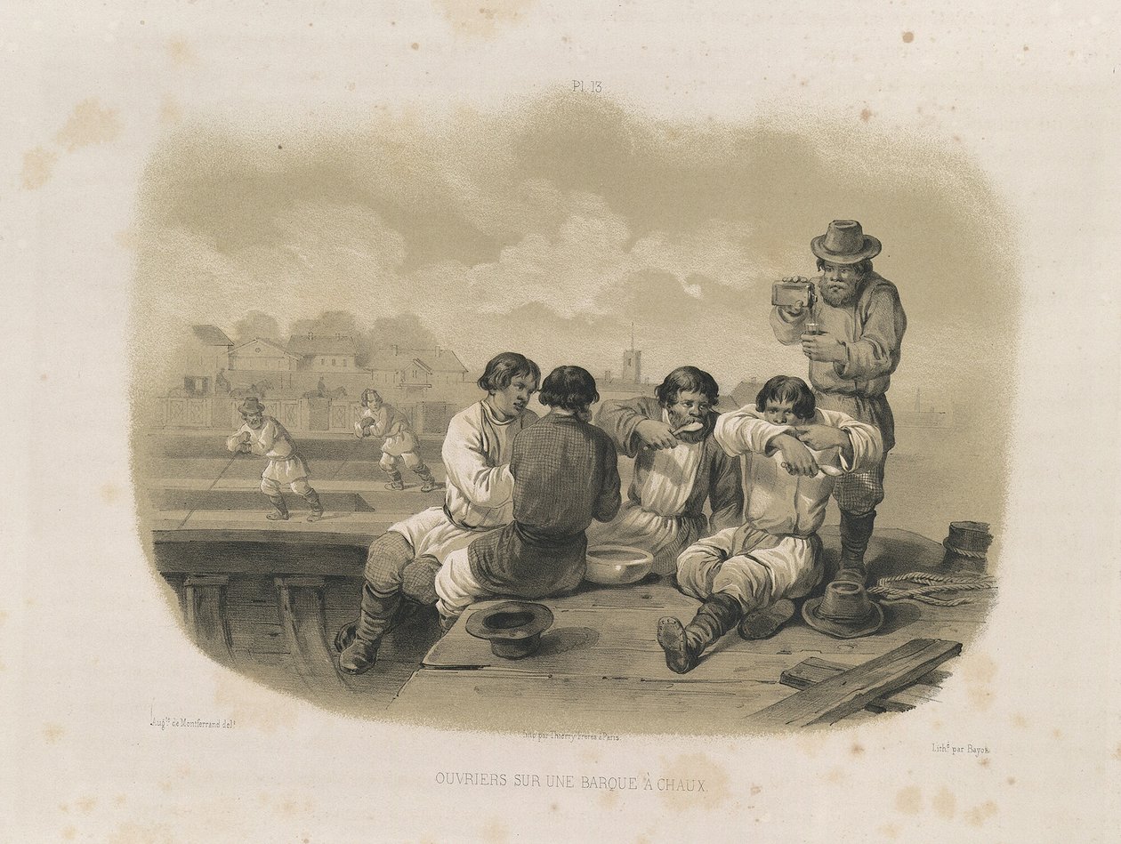 Budowniczowie na łodzi Od: Budowa katedry św. Izaaka, 1845 autorstwa Auguste de Montferrand
