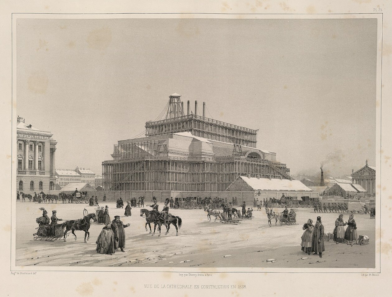 Prace budowlane ok. 1838 r. Od: Budowa katedry św. Izaaka, 1845 autorstwa Auguste de Montferrand