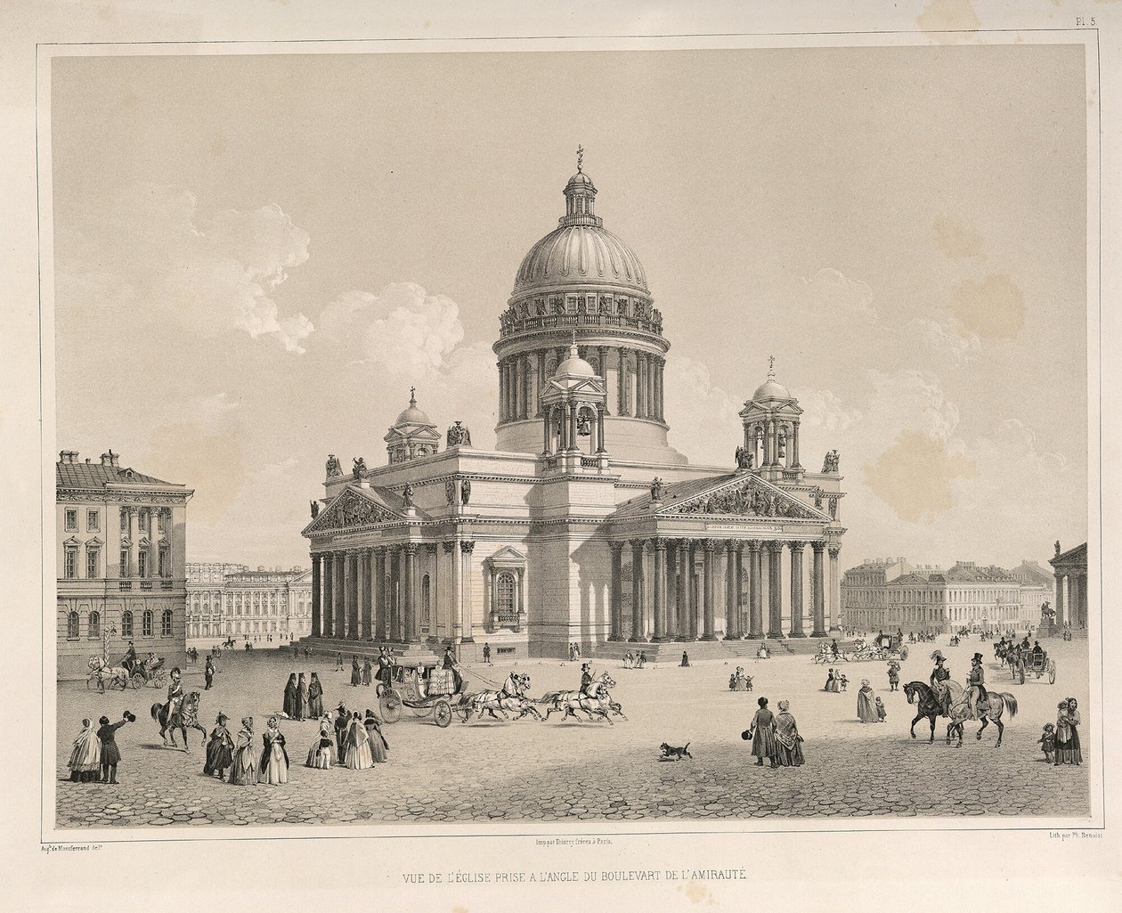 Sobór św. Izaaka widziany z Prospektu Admiralicji Z: Budowa soboru św. Izaaka, 1845 r. autorstwa Auguste de Montferrand