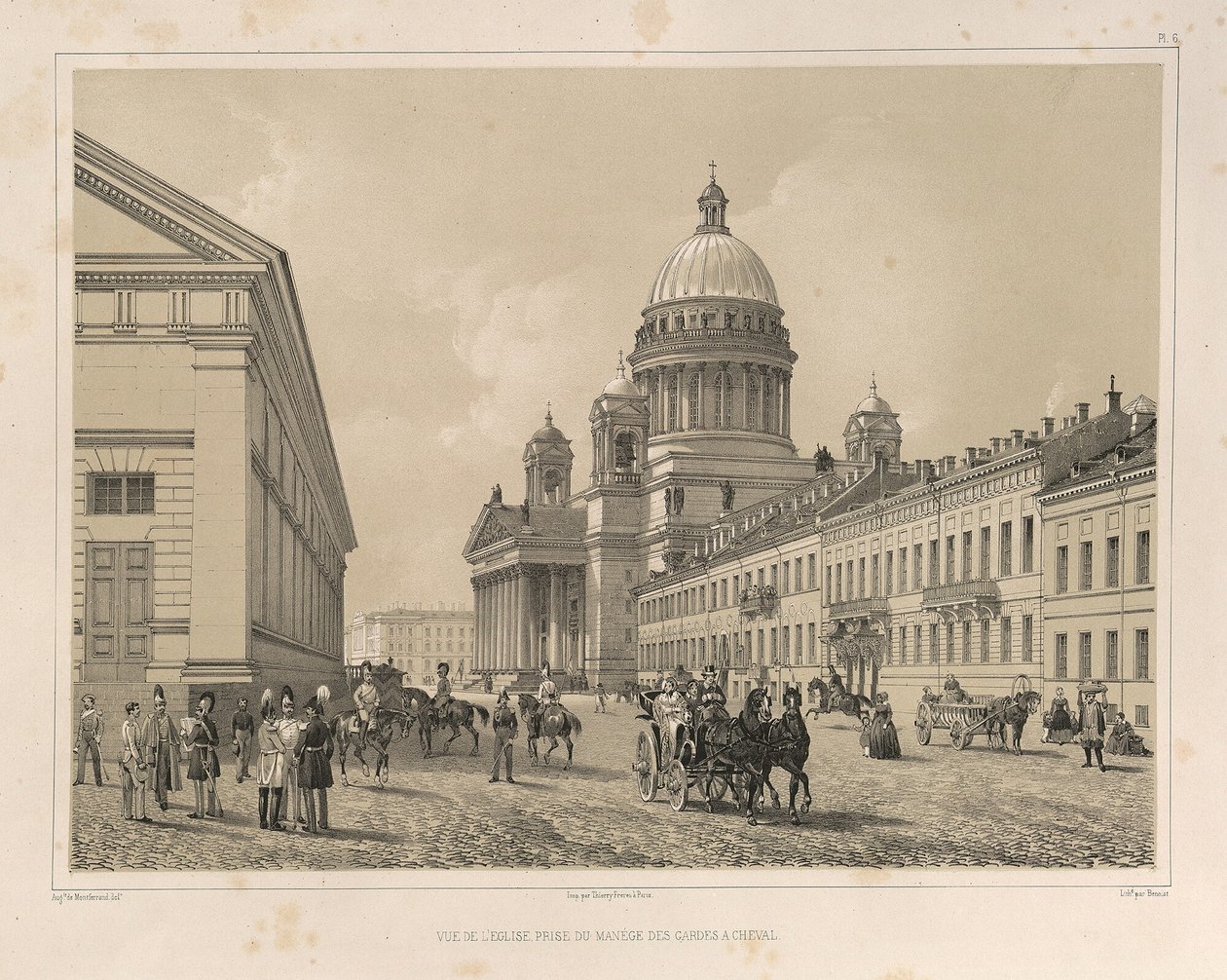 Katedra św. Izaaka widziana z ujeżdżalni kawalerii Z: Budowa katedry św. Izaaka, 1845 autorstwa Auguste de Montferrand