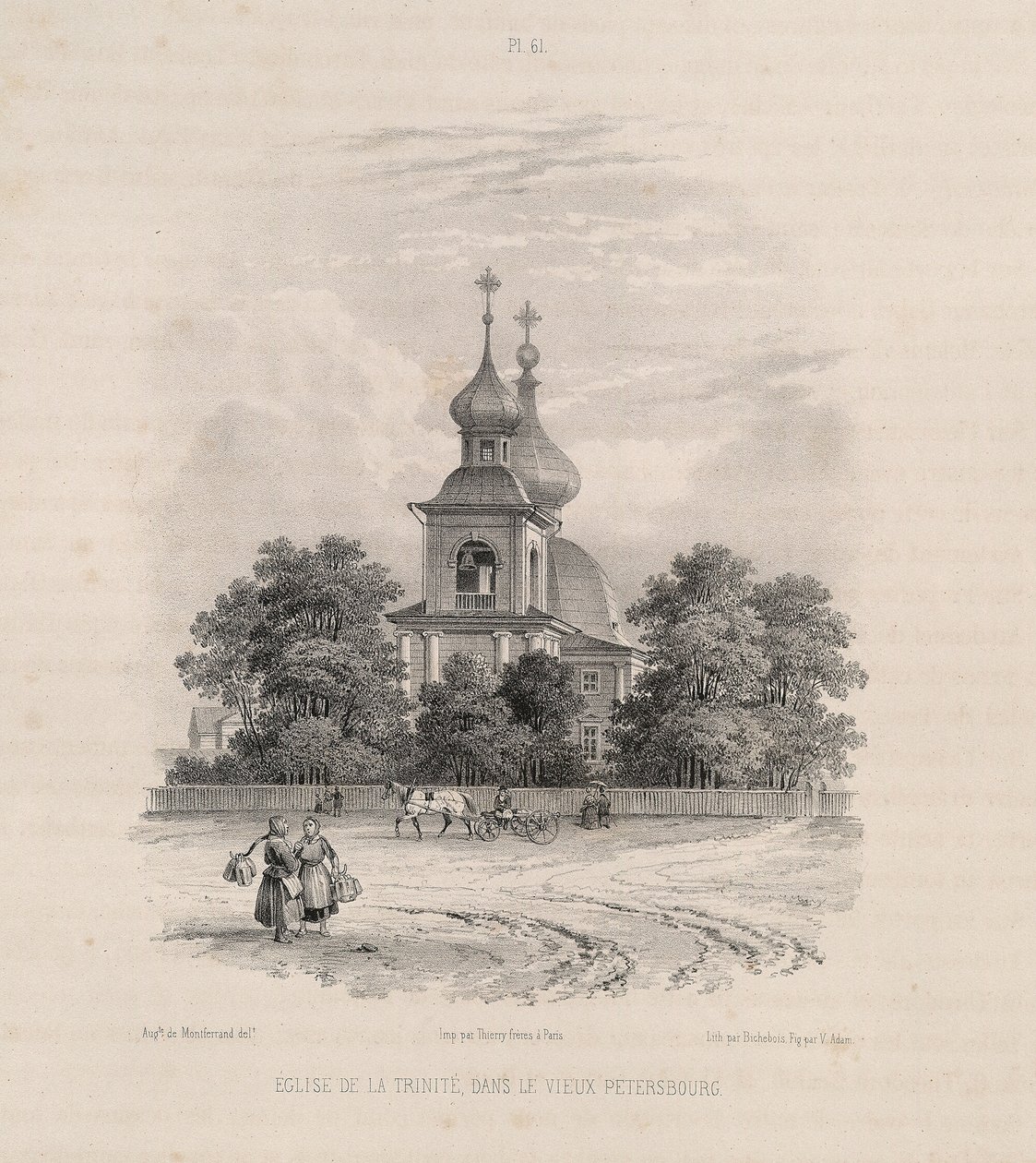 Cerkiew Trójcy Świętej w Petersburgu Z: Budowa soboru św. Izaaka, 1845 autorstwa Auguste de Montferrand