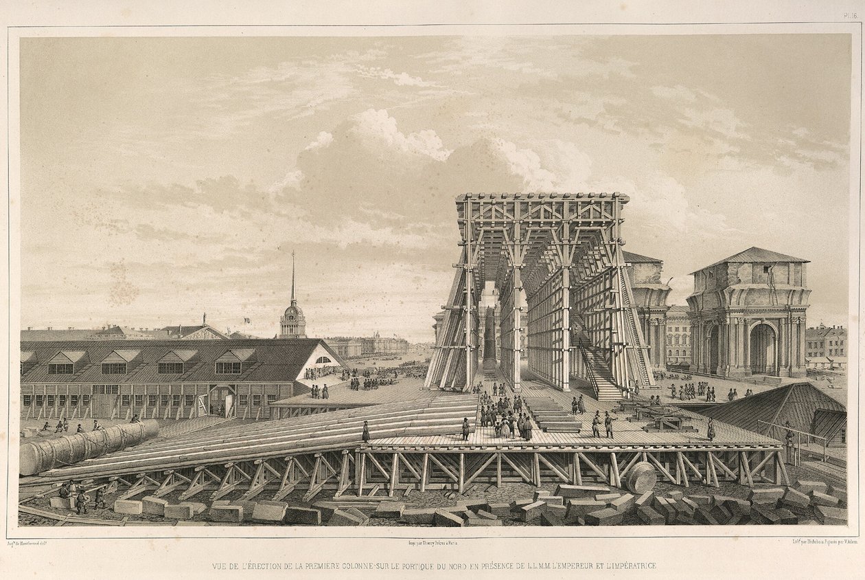 Pierwsza kolumna na temat budowy Z: Budowa katedry św. Izaaka, 1845 autorstwa Auguste de Montferrand