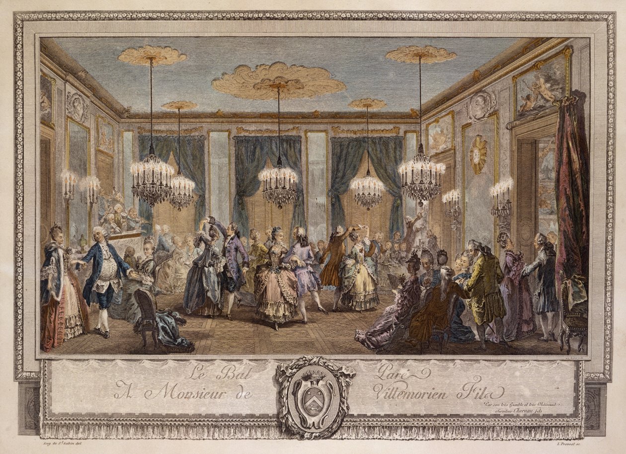 Le Bal Pare a Monsieur de Villemorien Fila, wyryte przez L. Provost (rycina ręcznie kolorowana) autorstwa Augustin de Saint Aubin