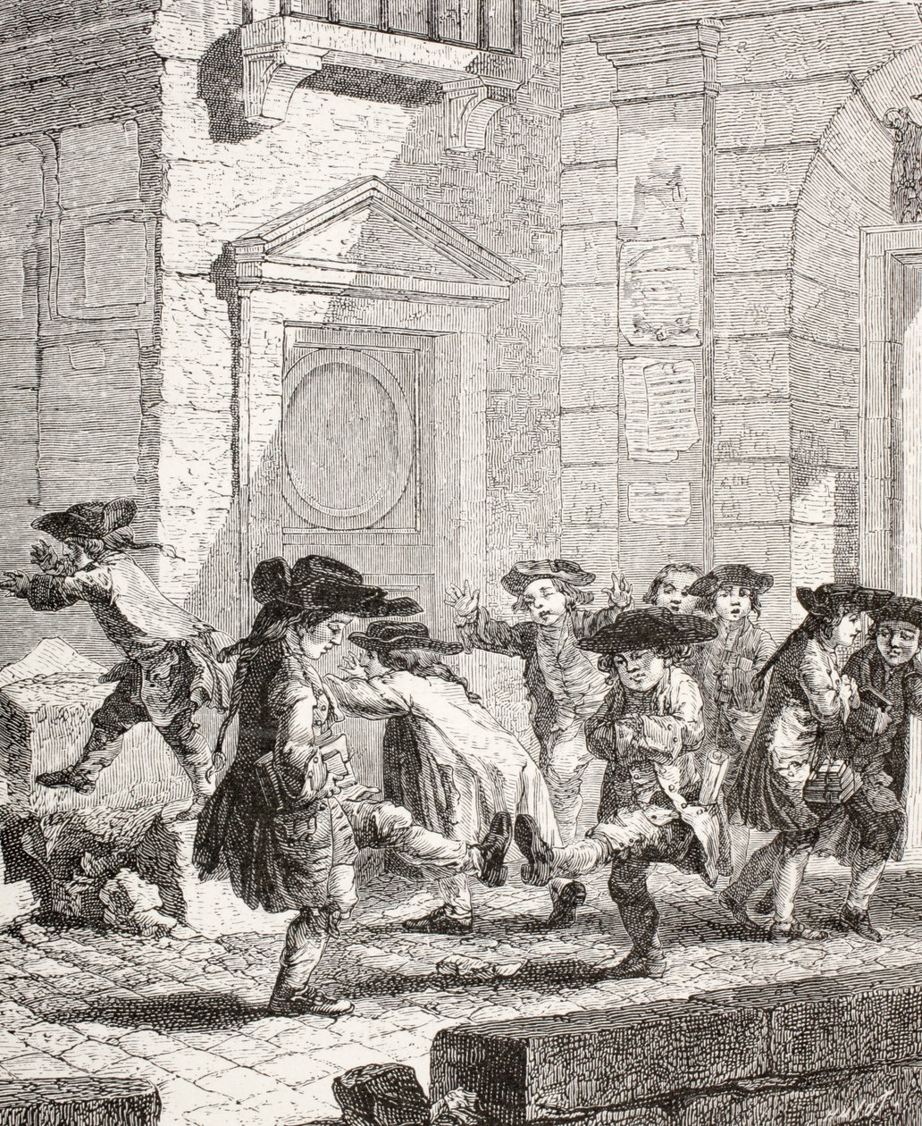 Małe dzieci opuszczające szkołę, 1875 autorstwa Augustin de Saint Aubin