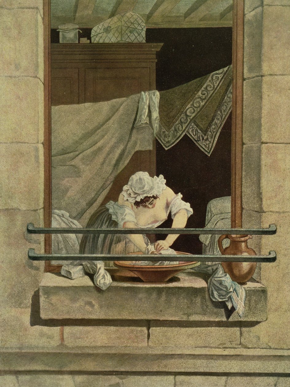Praczka, grawerowana przez J. Laurenta Juliena (ok. XVIII) i Jean-Baptiste Morreta (fl.1790-1820) autorstwa Augustin de Saint Aubin