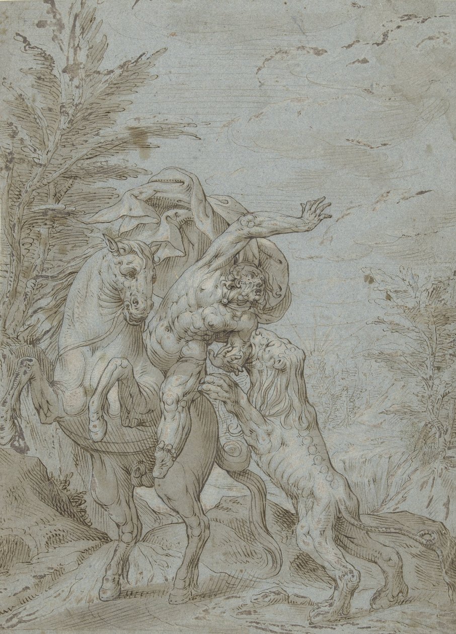 Jeździec zaatakowany przez lwa (prorok Balaam?) autorstwa Augustin Braun (possibly)