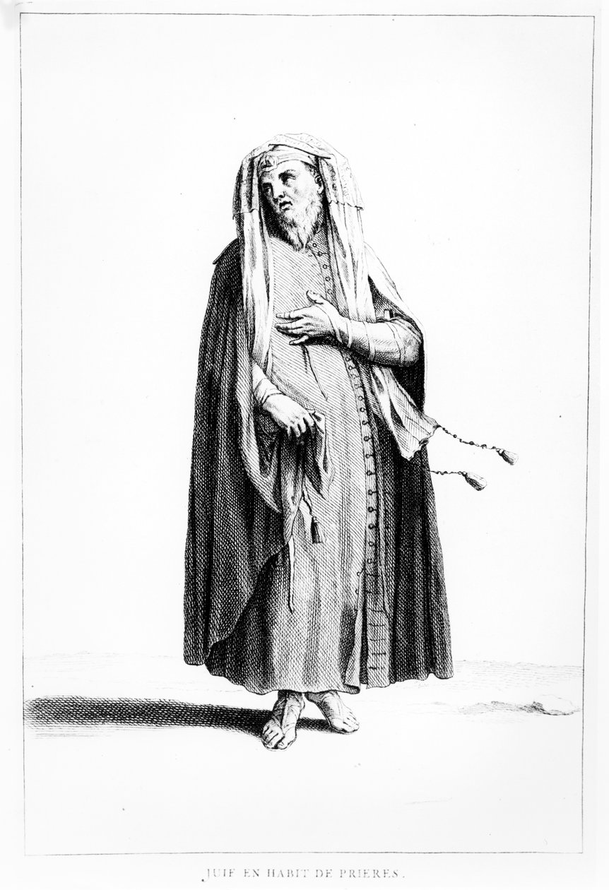 Francuski Żyd przebrany do modlitwy, ilustracja z Dictionnaire Historique de la Bible, 1722 autorstwa Augustin Calmet