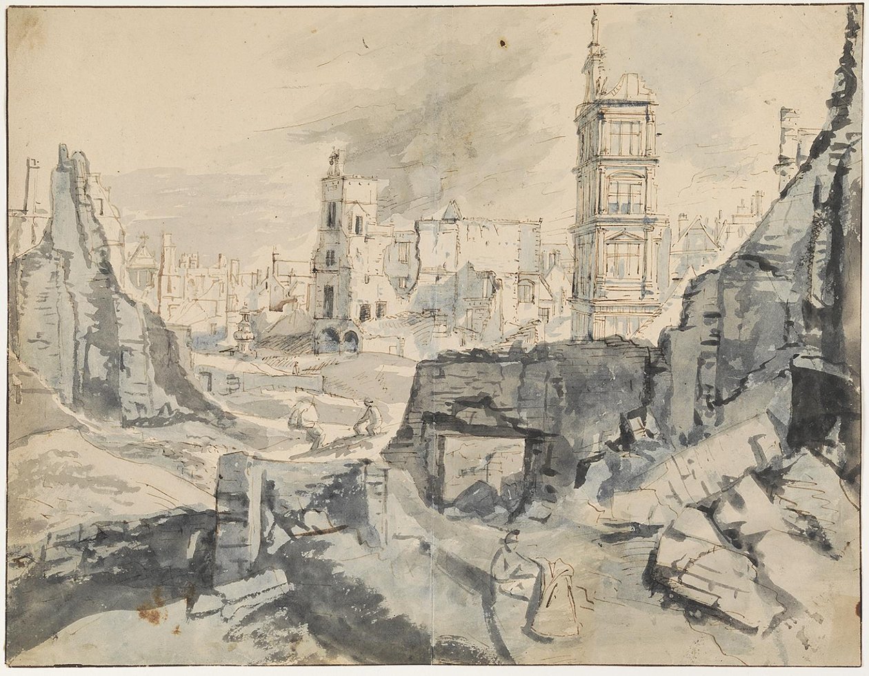 Bruksela po bombardowaniu w 1695 autorstwa Augustin Coppens
