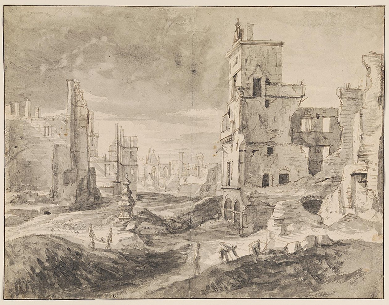Bruksela po bombardowaniu 1695 autorstwa Augustin Coppens