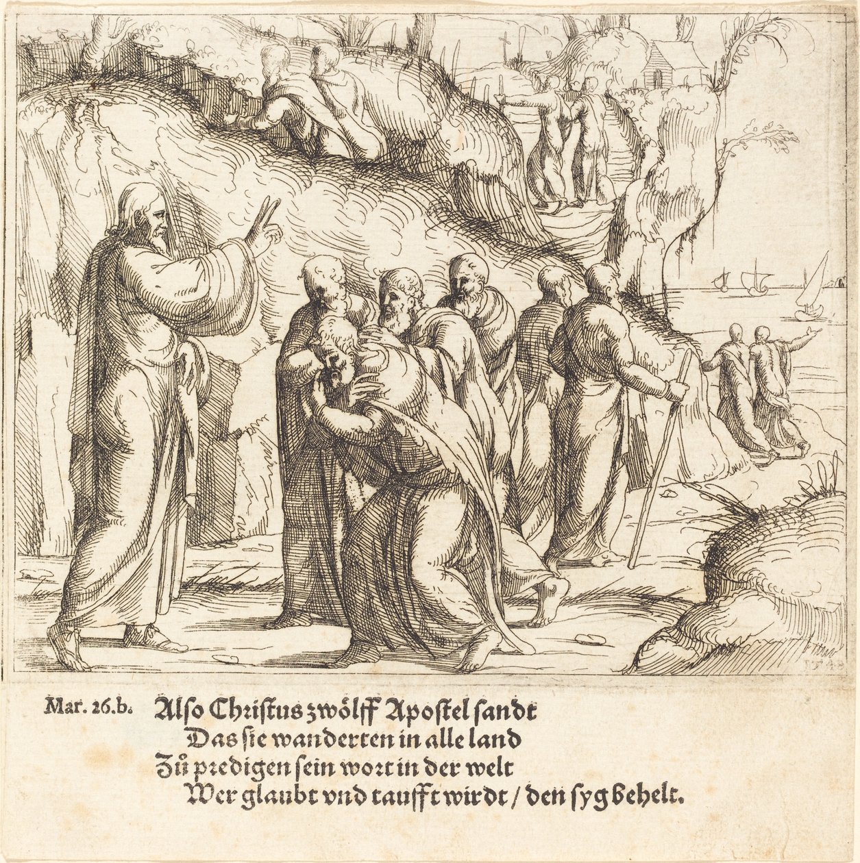 Chrystus obciąża apostołów ich misją, 1548. autorstwa Augustin Hirschvogel