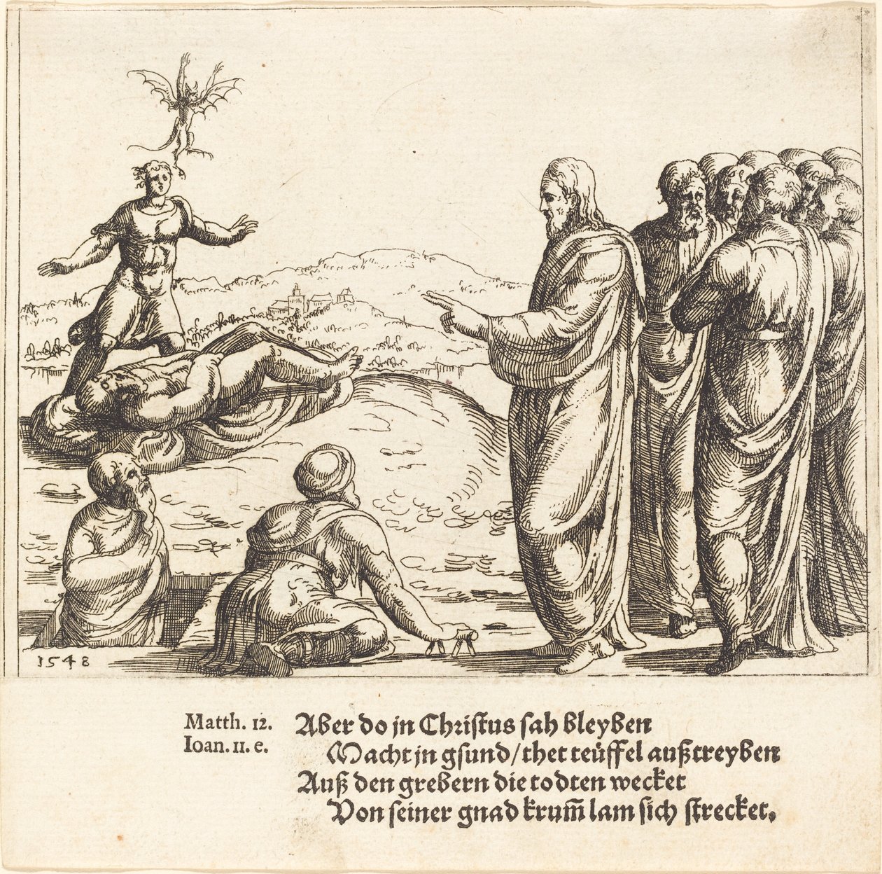 Chrystus uzdrawia ślepego i głupiego demona autorstwa Augustin Hirschvogel