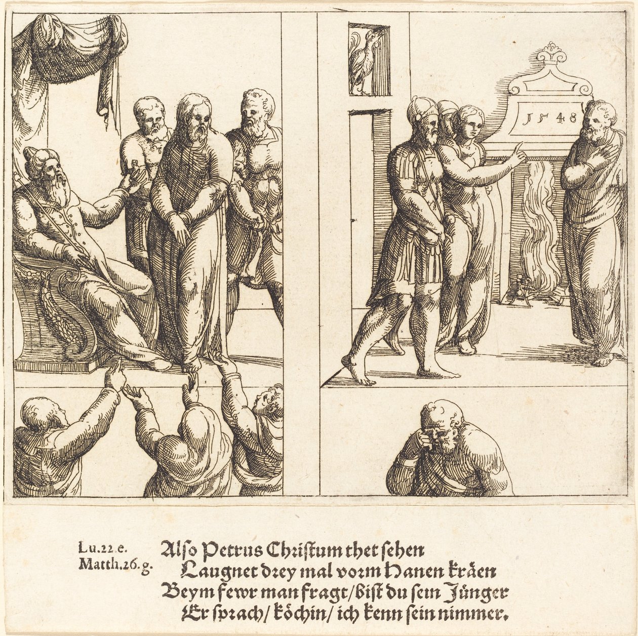 Chrystus przed Kajfaszem, a Piotr zapiera się Chrystusa autorstwa Augustin Hirschvogel