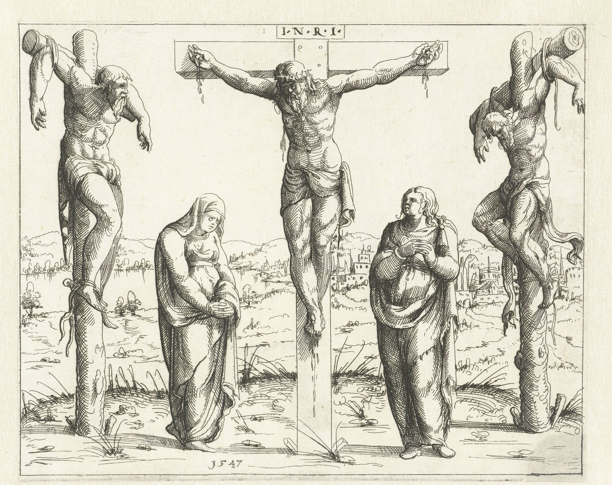 Chrystus na krzyżu oraz Maryja i Jan Ukrzyżowanie Konkordancja Starego i Nowego Testamentu (tytuł serii) Concordants alt und news Testamenty (tytuł serii) autorstwa Augustin Hirschvogel