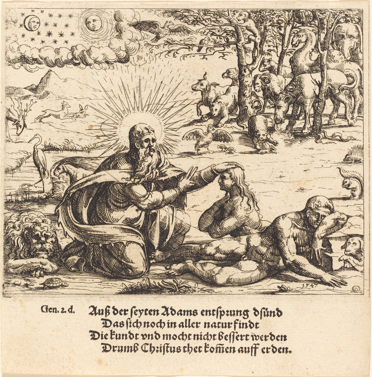 Stworzenie Ewy, 1547. autorstwa Augustin Hirschvogel