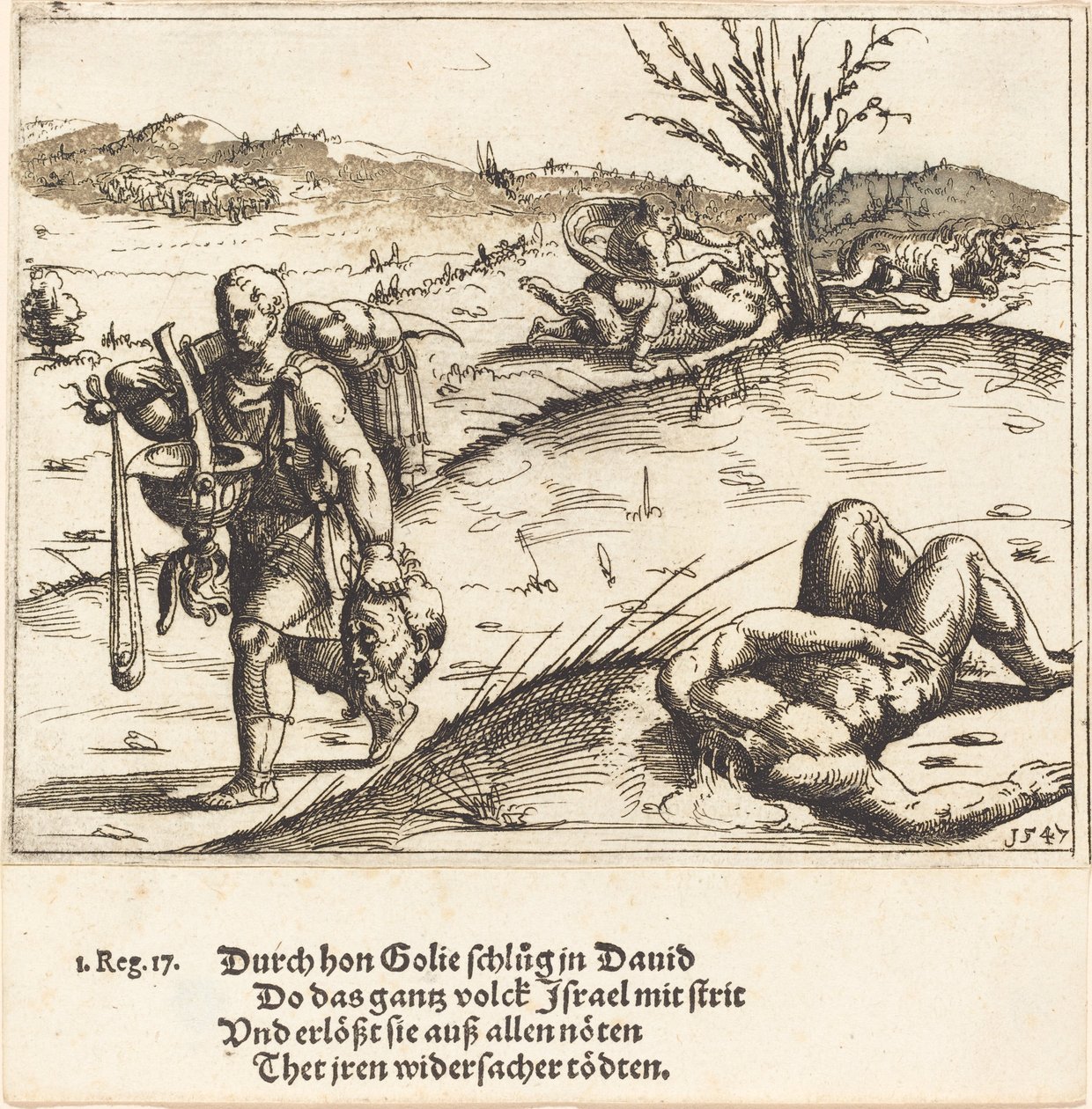 Dawid ścina Goliata, 1547. autorstwa Augustin Hirschvogel