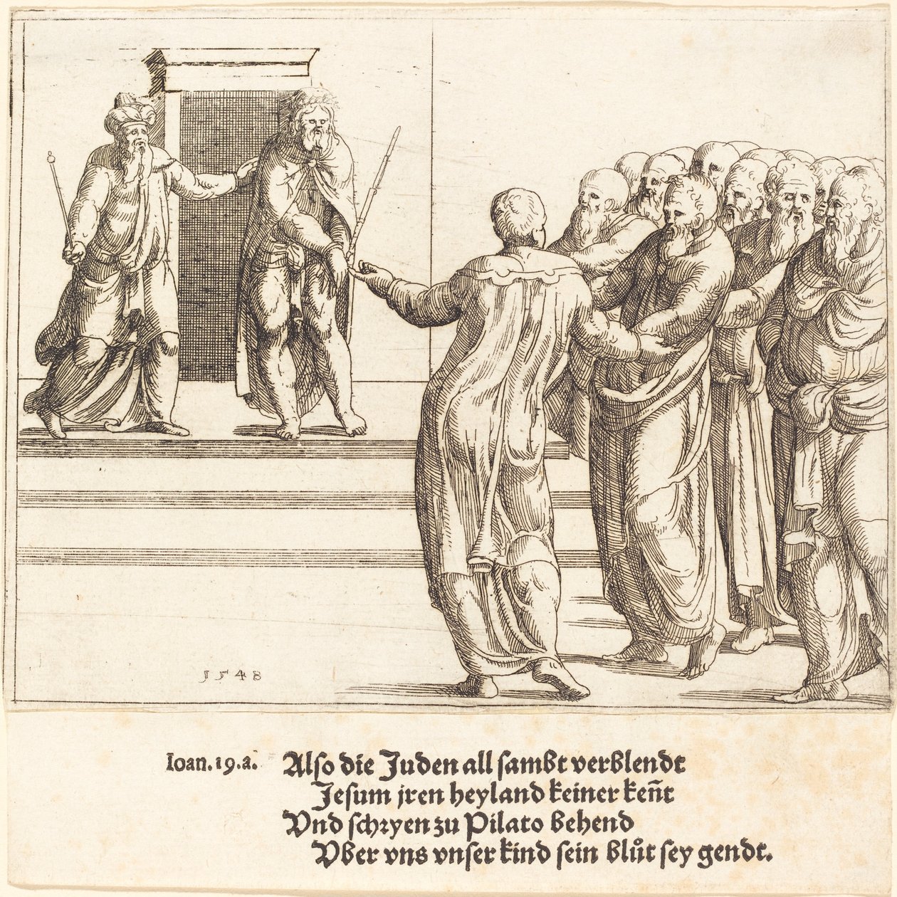 Ecce Homo i Żydzi zaprzeczają Chrystusowi, 1548. autorstwa Augustin Hirschvogel