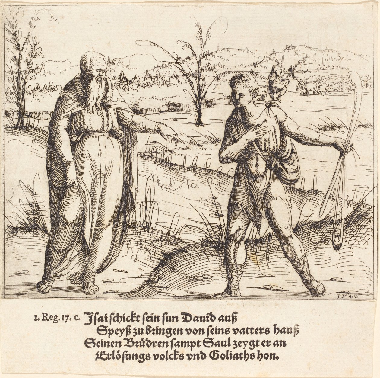 Jesse wysyła Dawida do swoich braci i Saula, 1548. autorstwa Augustin Hirschvogel
