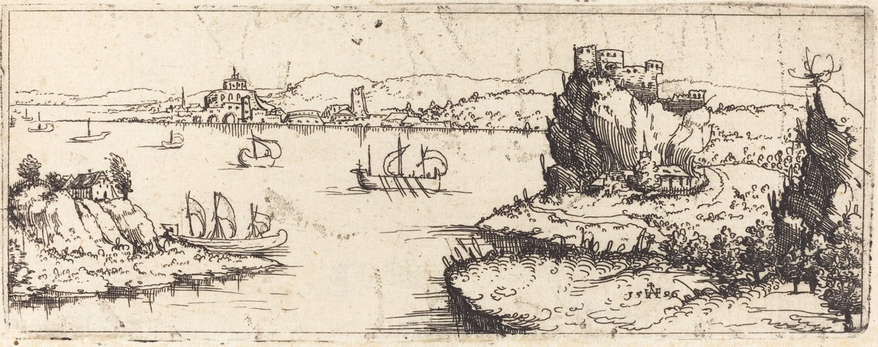 Pejzaż z żaglówkami [płyta dolna], 1546. autorstwa Augustin Hirschvogel