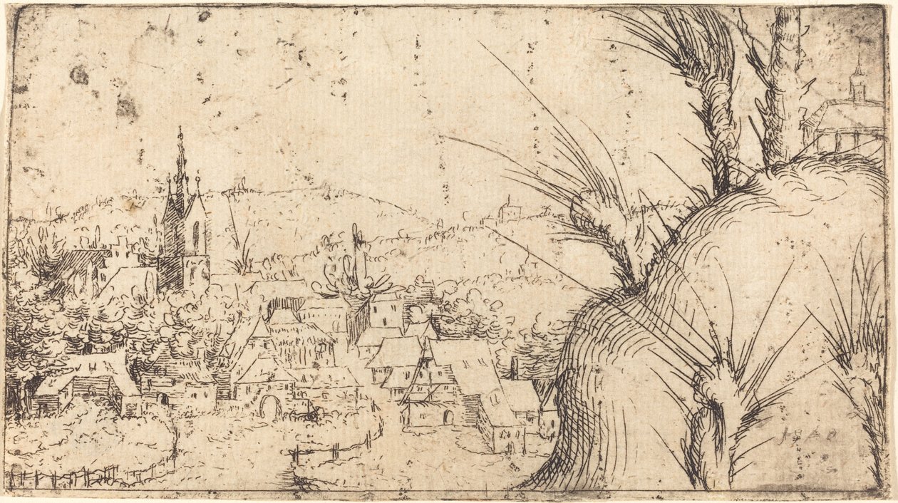 Krajobraz z miastem po lewej stronie, 1549. autorstwa Augustin Hirschvogel