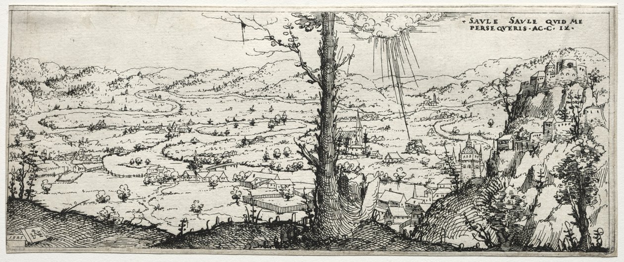 Krajobraz z nawróceniem Saulusa, 1545. autorstwa Augustin Hirschvogel