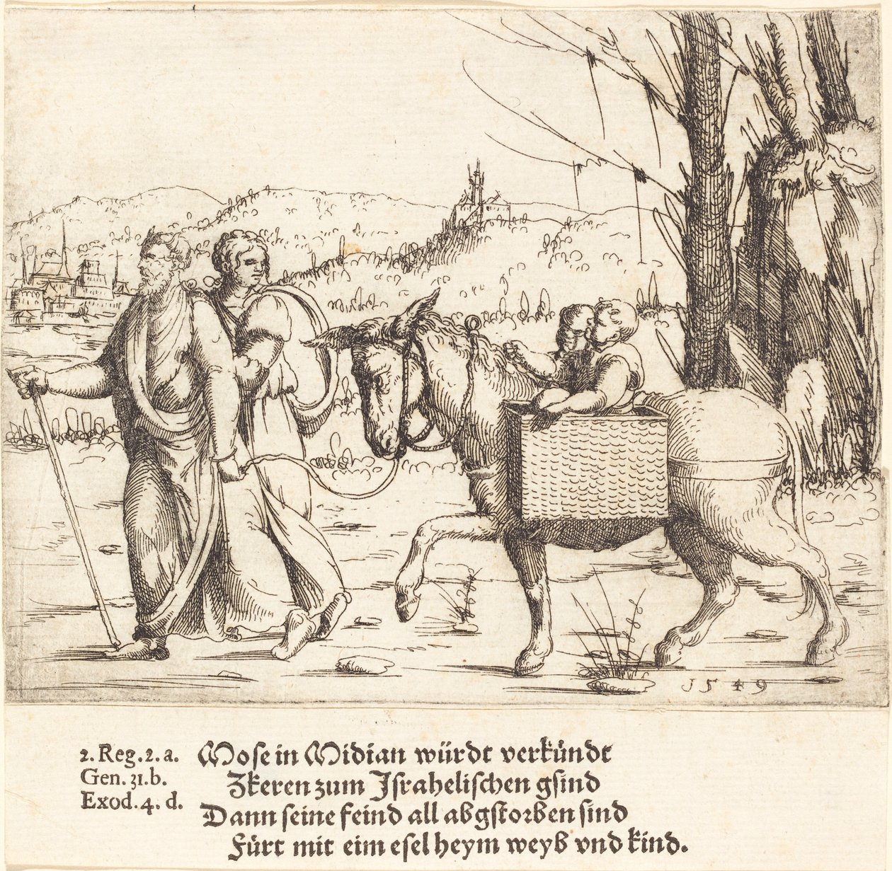 Mojżesz wraca do Egiptu z Midianu, 1549. autorstwa Augustin Hirschvogel