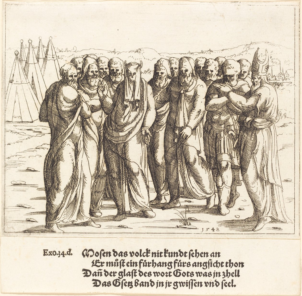 Mojżesz przemawia do dzieci Izraela, 1548. autorstwa Augustin Hirschvogel