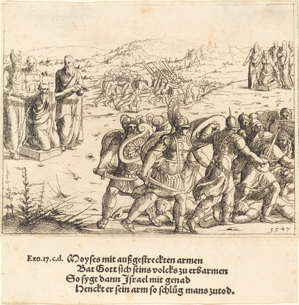 Mojżesz z wyciągniętymi ramionami, 1547. autorstwa Augustin Hirschvogel