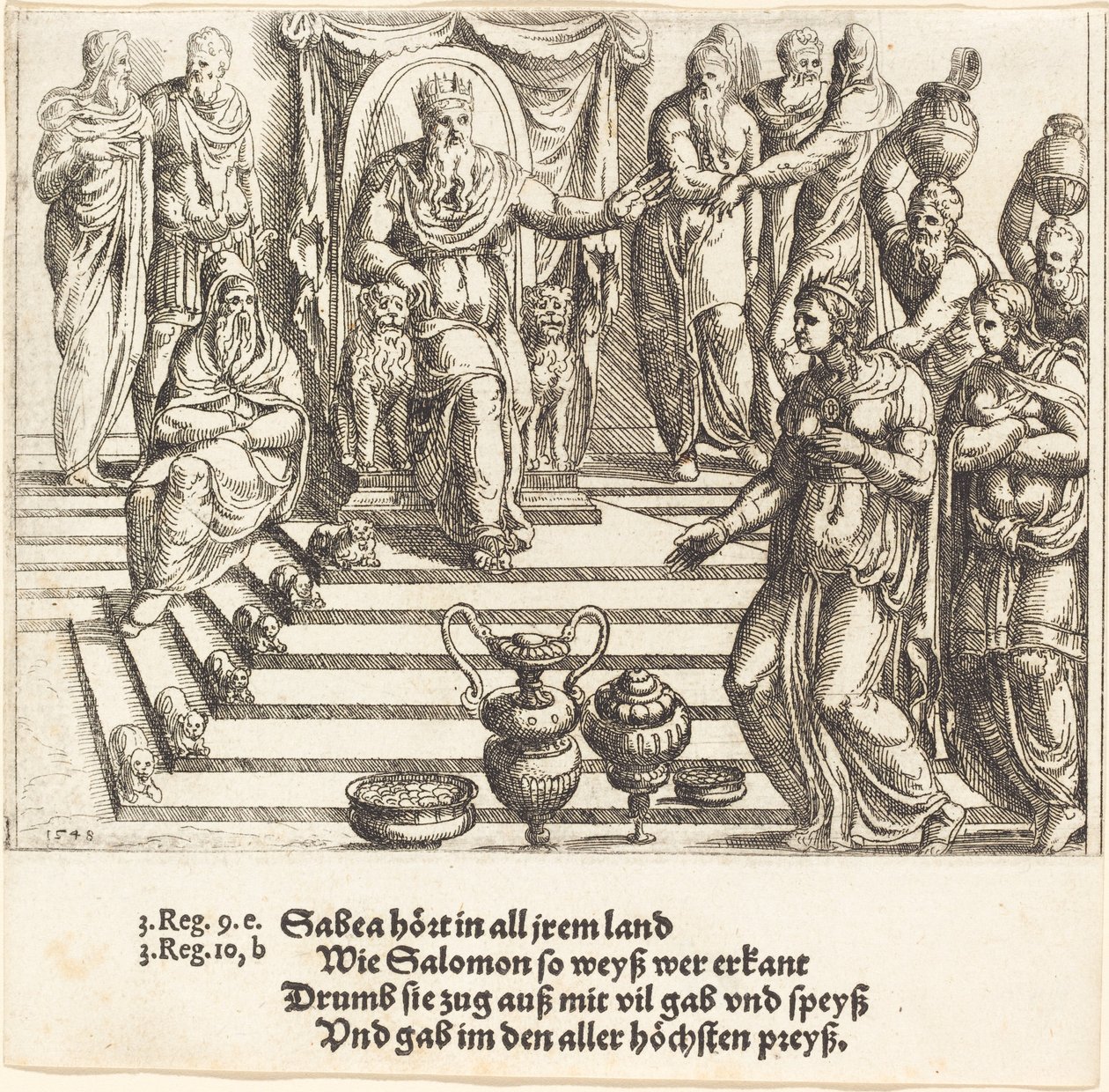 Wizyta królowej Saby u Salomona, 1548. autorstwa Augustin Hirschvogel