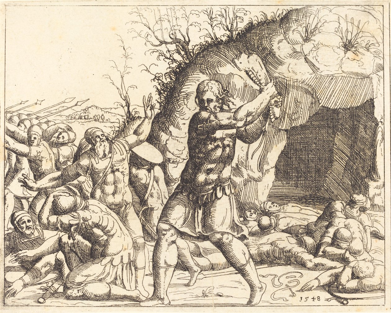 Samson zabija Filistynów autorstwa Augustin Hirschvogel
