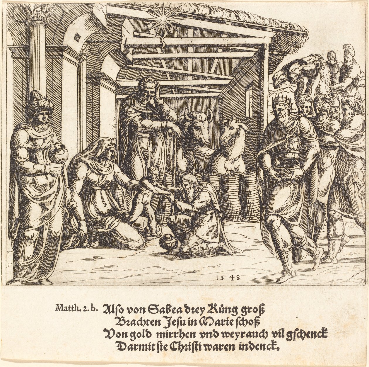 Adoracja Trzech Króli, 1548. autorstwa Augustin Hirschvogel