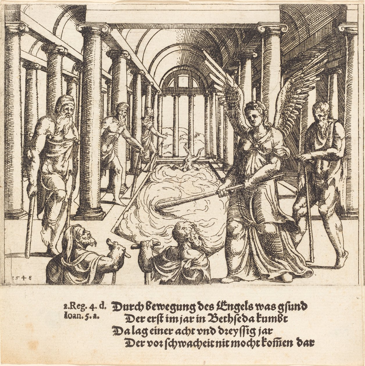 Anioł poruszający sadzawkę Bethesda, 1548. autorstwa Augustin Hirschvogel