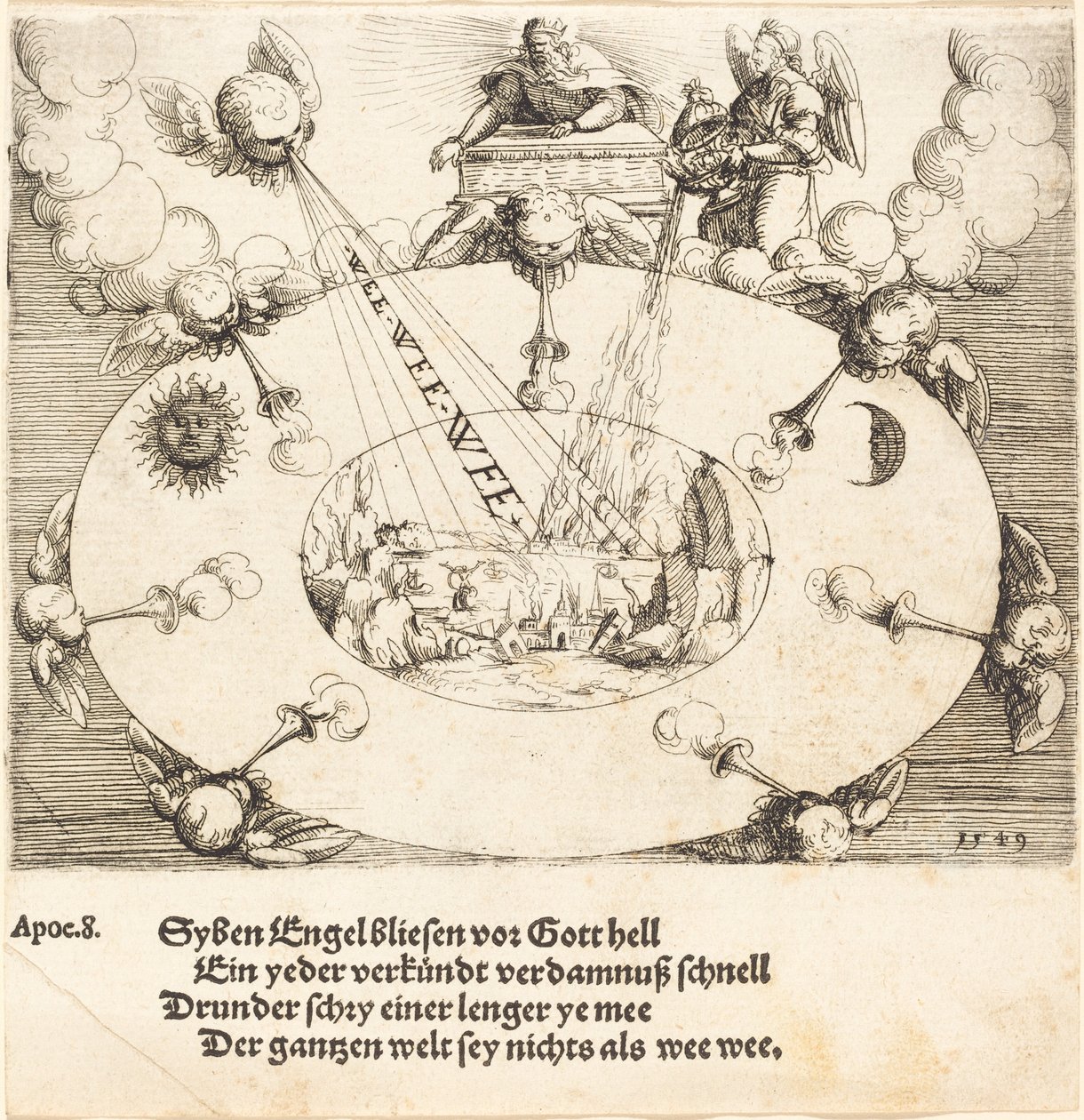 Otwarcie siódmej pieczęci, 1549. autorstwa Augustin Hirschvogel