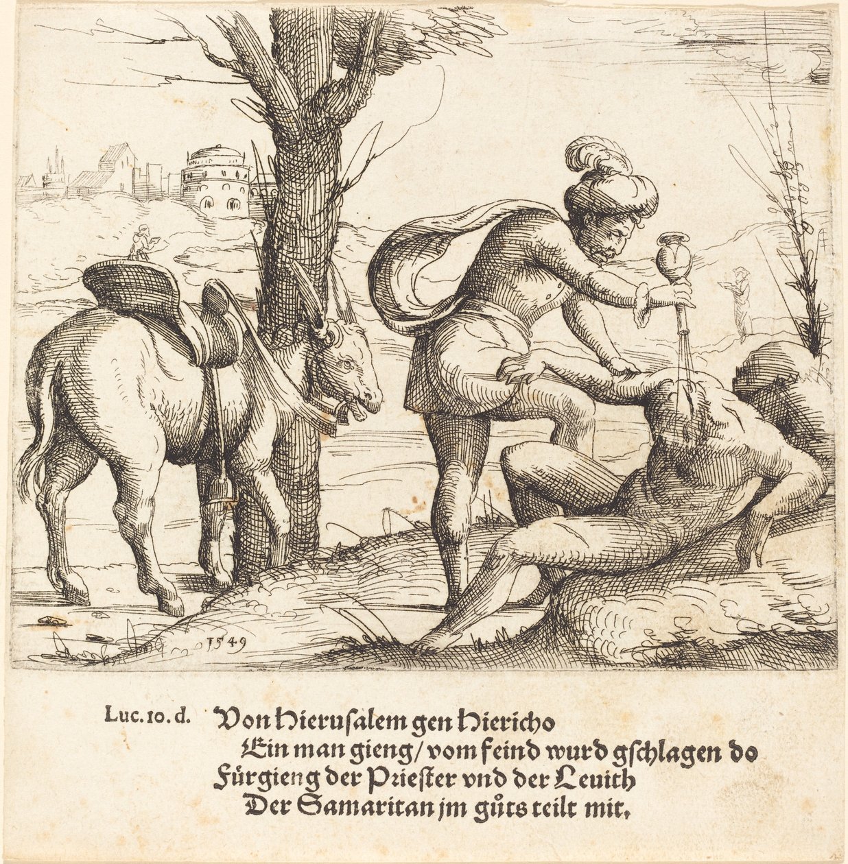 Przypowieść o dobrym Samarytaninie, 1549. autorstwa Augustin Hirschvogel