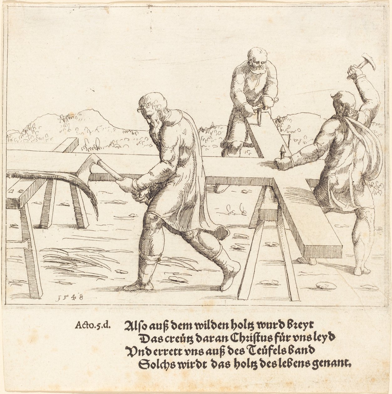 Przygotowanie krzyża, 1548. autorstwa Augustin Hirschvogel