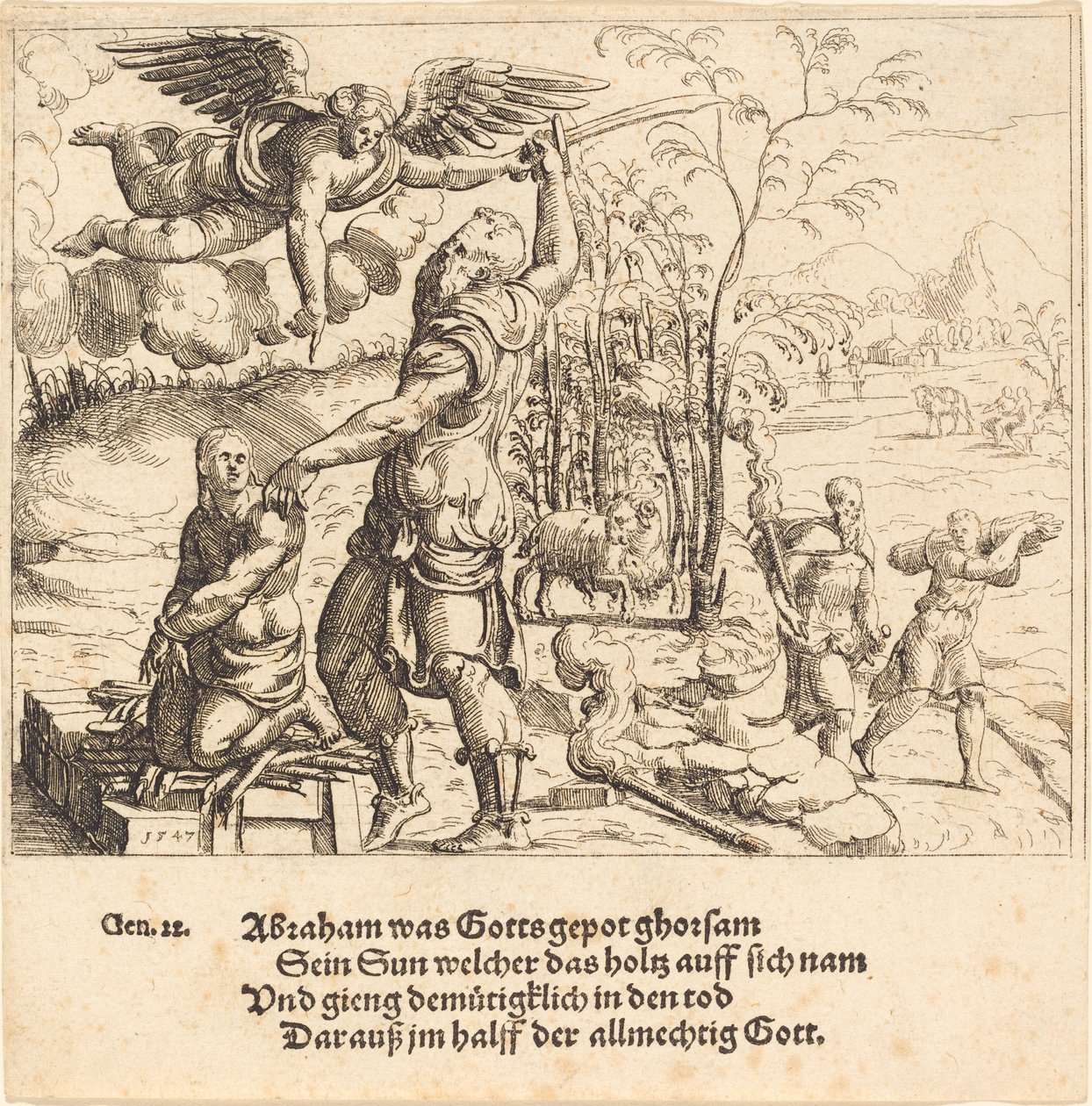 Ofiara Izaaka autorstwa Augustin Hirschvogel