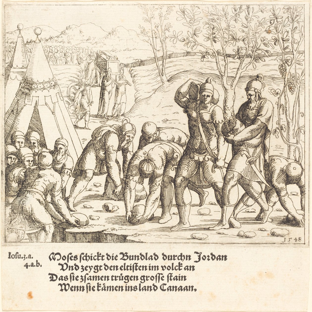 Dwanaście kamieni i wody Jordanu są podzielone, 1548. autorstwa Augustin Hirschvogel