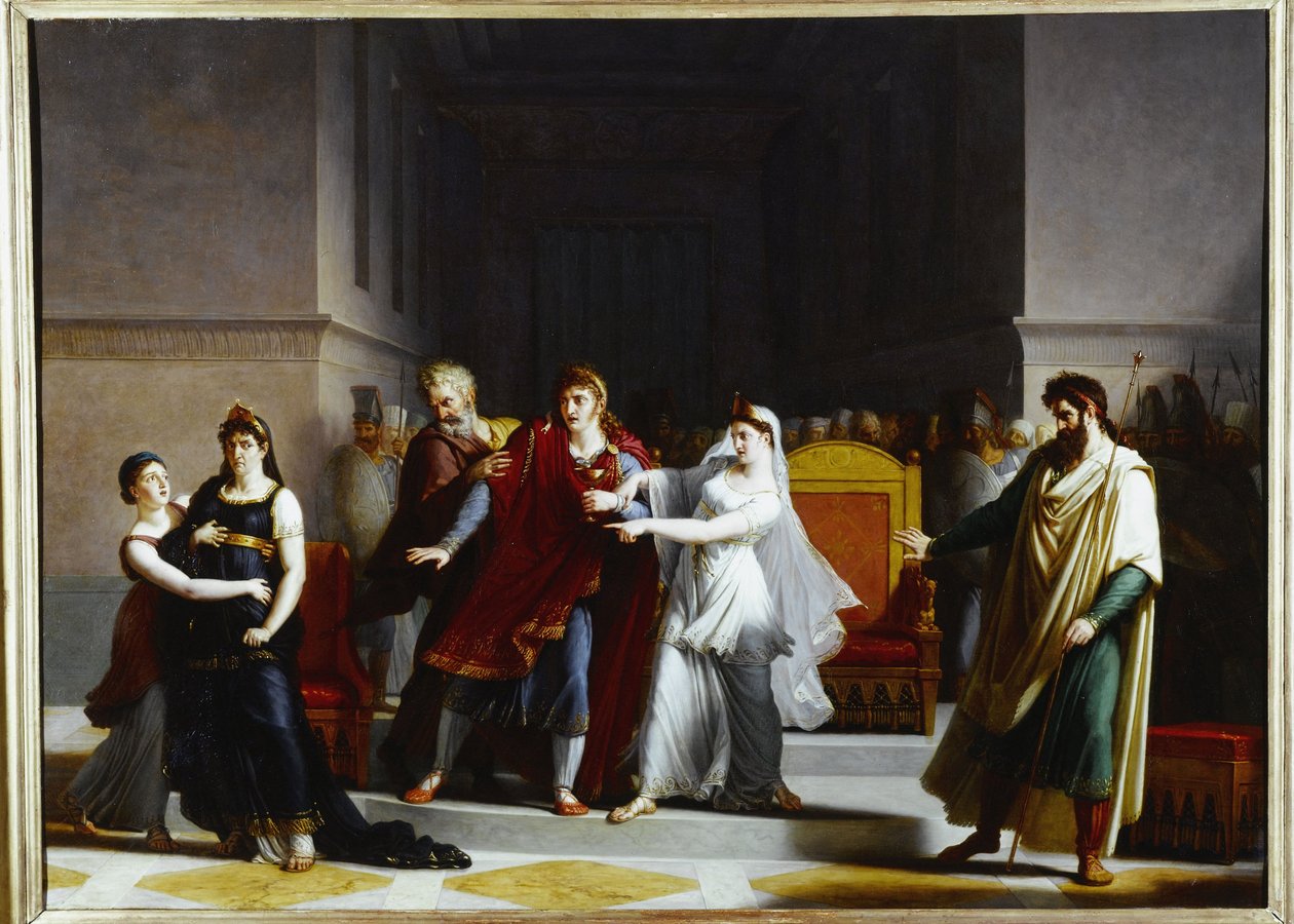 Ostatnia scena tragedii "Rodogune" w Teatrze Francuskim, 1810 (olej na płótnie) autorstwa Augustin Pajou