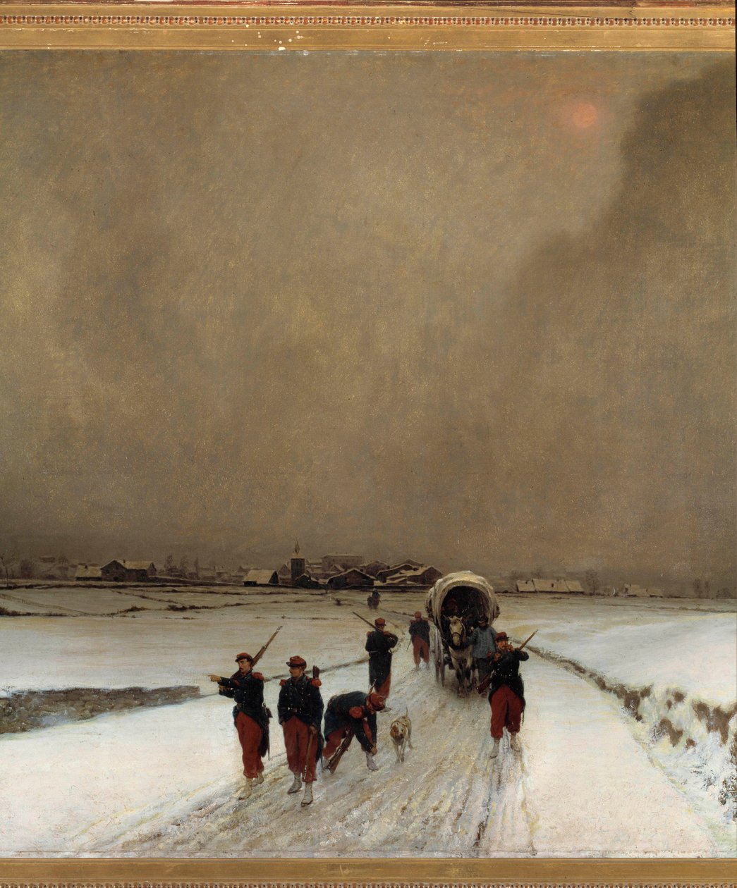 Wojna 1870: „” trenardy, efekt śniegu”” Obraz Auguste Chenu Dit Fleury (1833-1875) 1870 nd. 1,7x1,5 m Paryż, musee d