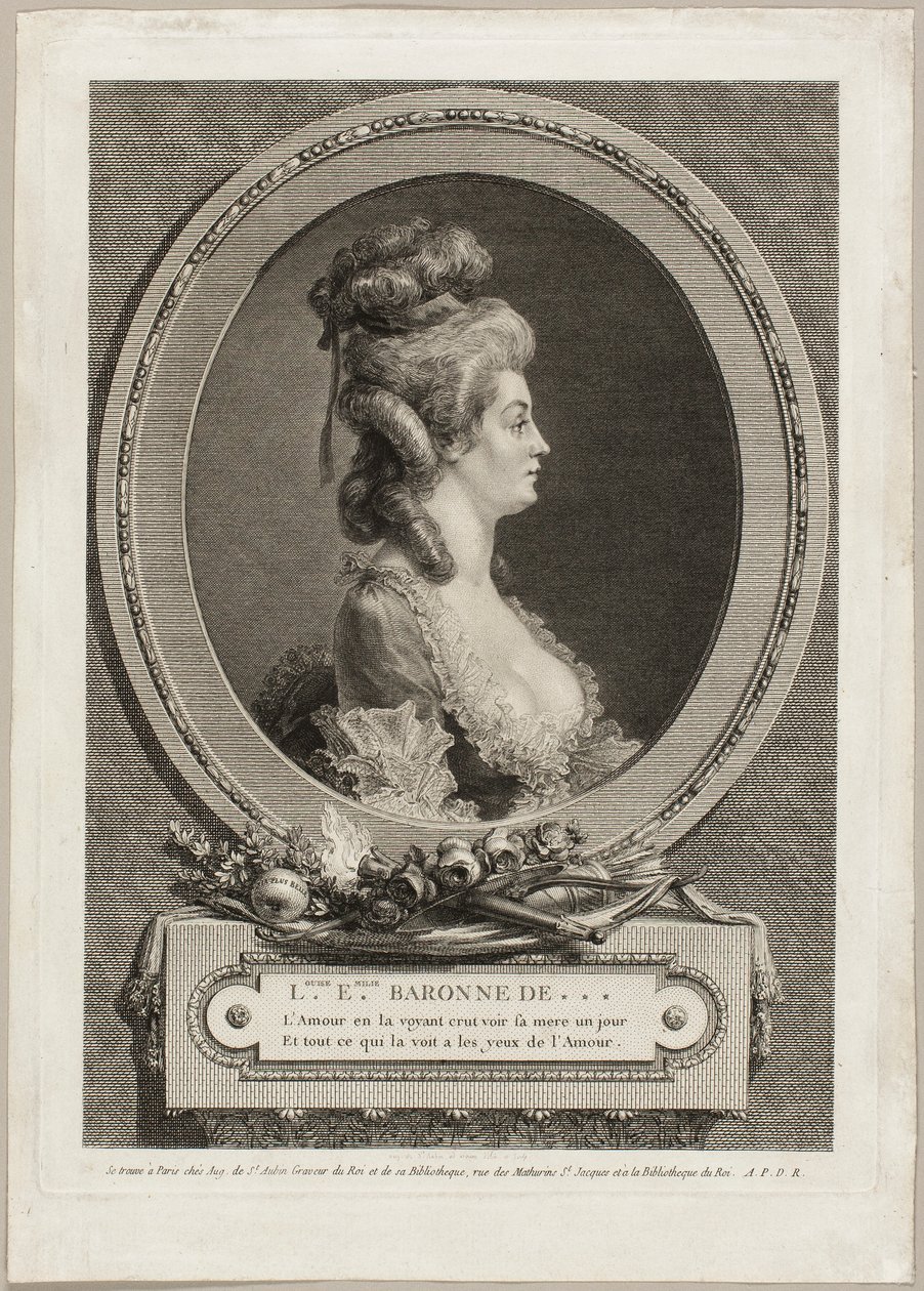 Louise Émilie, baronowa *** Francji autorstwa Augustin de Saint-Aubin