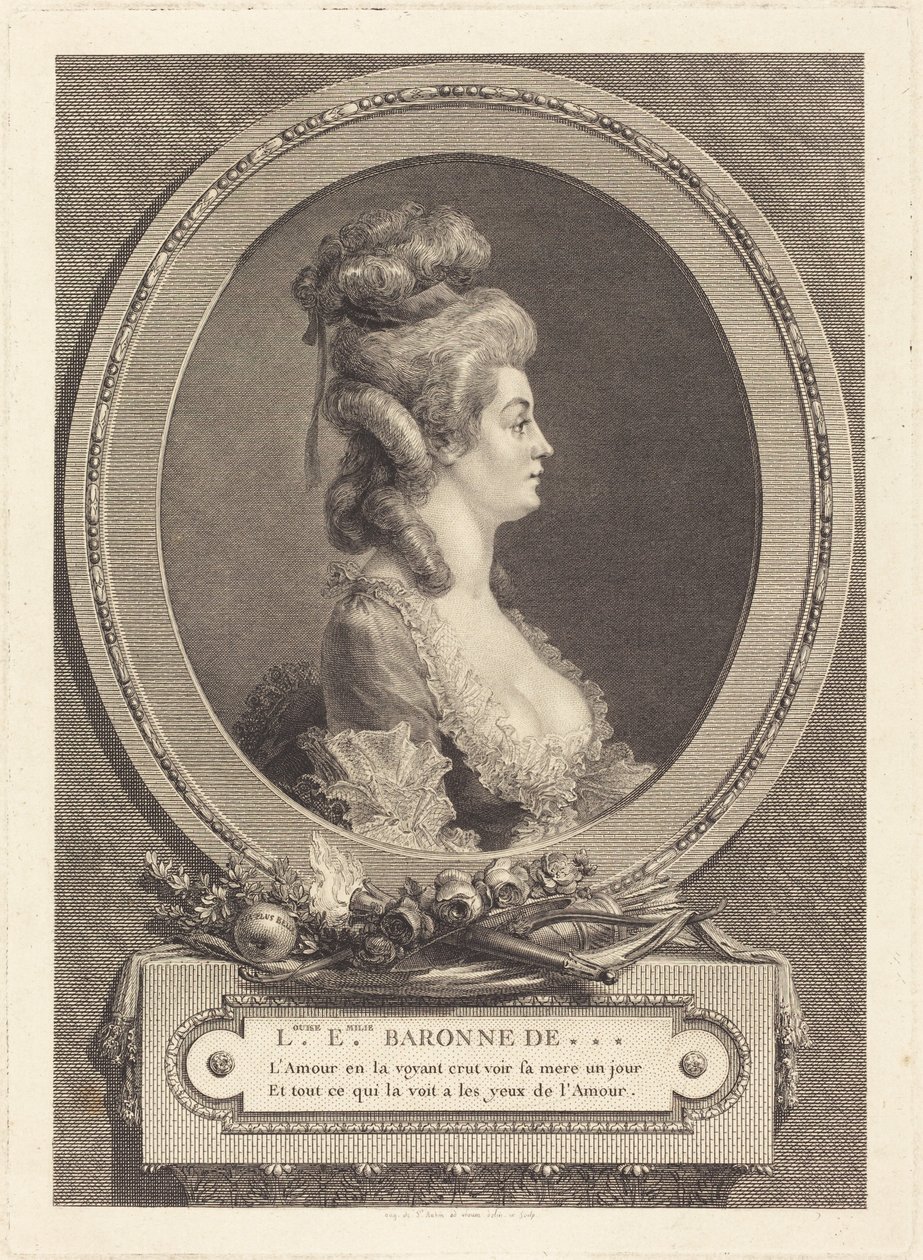 Louise Emilie, baronowa de *** autorstwa Augustin de Saint-Aubin