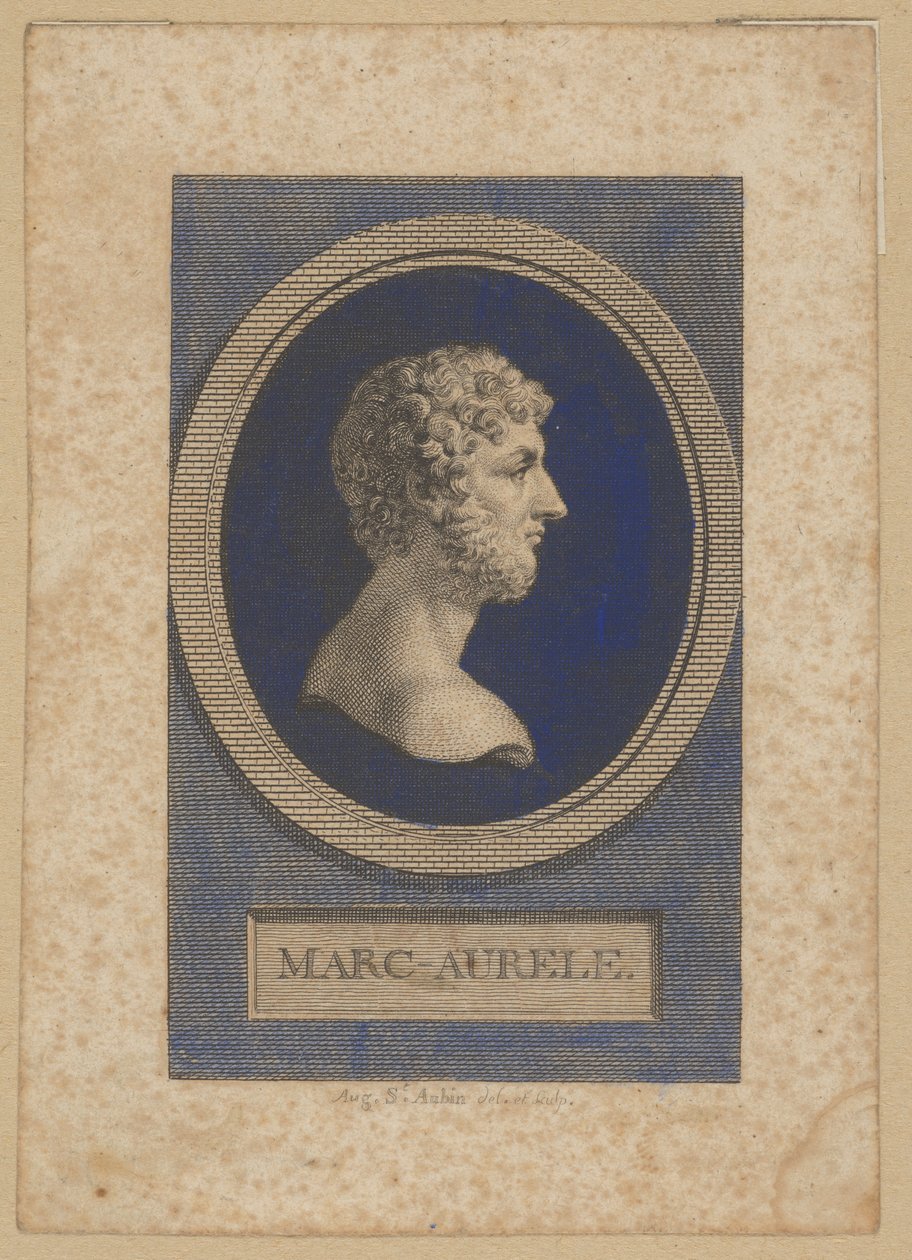 Marek Aureliusz Antoninus, cesarz rzymski w latach 161-180, pisarz i filozof (Marcus Aurelius Antoninus, Marcus Annius Aurelius Verus, 121 Rzym - 180 Vindobona) autorstwa Augustin de Saint-Aubin