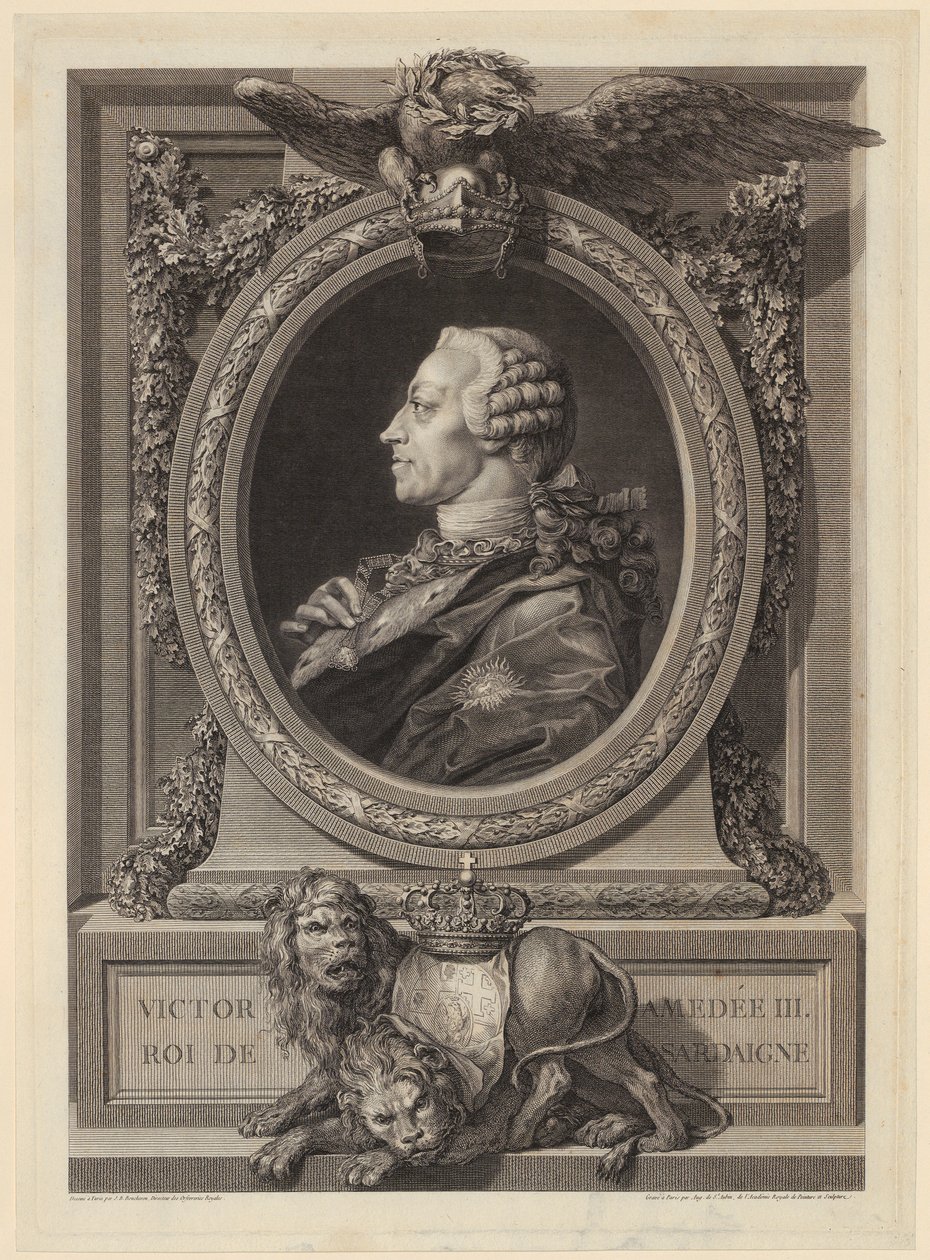 Portret Wiktora Amadeusza III, króla Sardynii autorstwa Augustin de Saint-Aubin